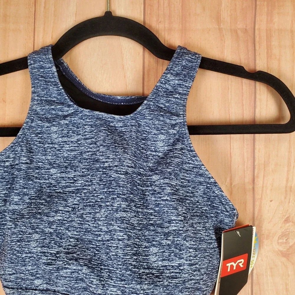 TYR Mantra Kira Bikini Top Womens Small Heather Navy Blue Built In Bra Swimwear